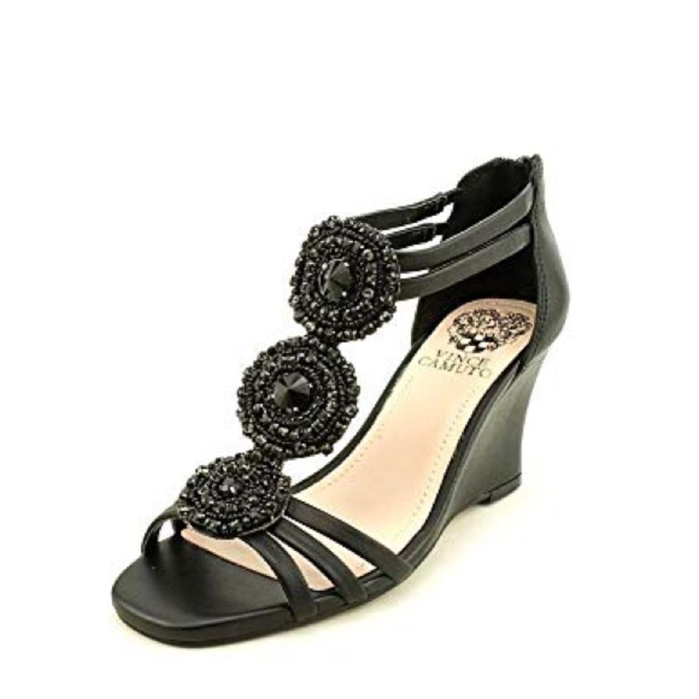 Vince Camuto Black Bayle Rhinestone Strappy Wedges